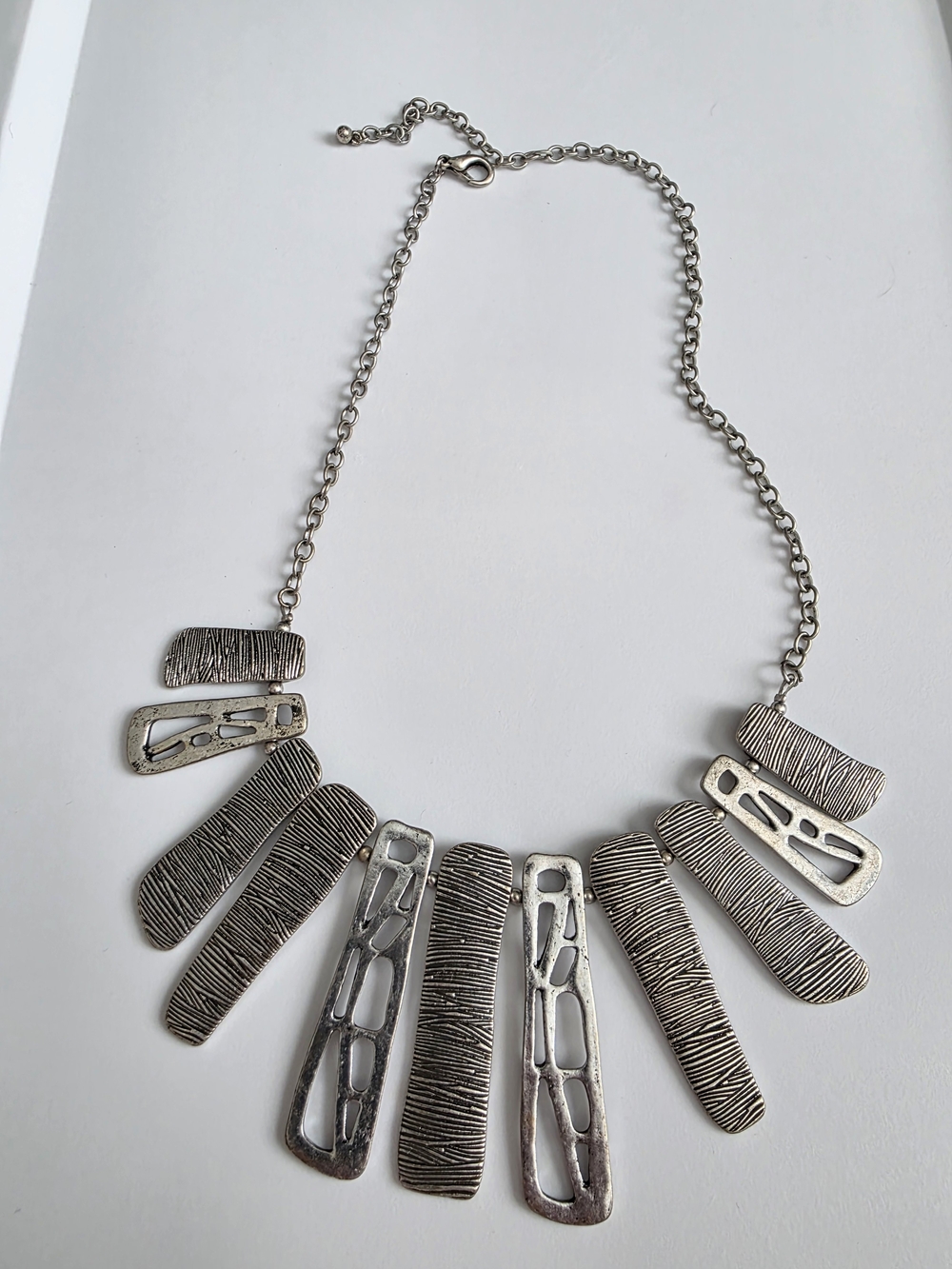 Silver Textured Bar Statement Necklace - Women Jewelry